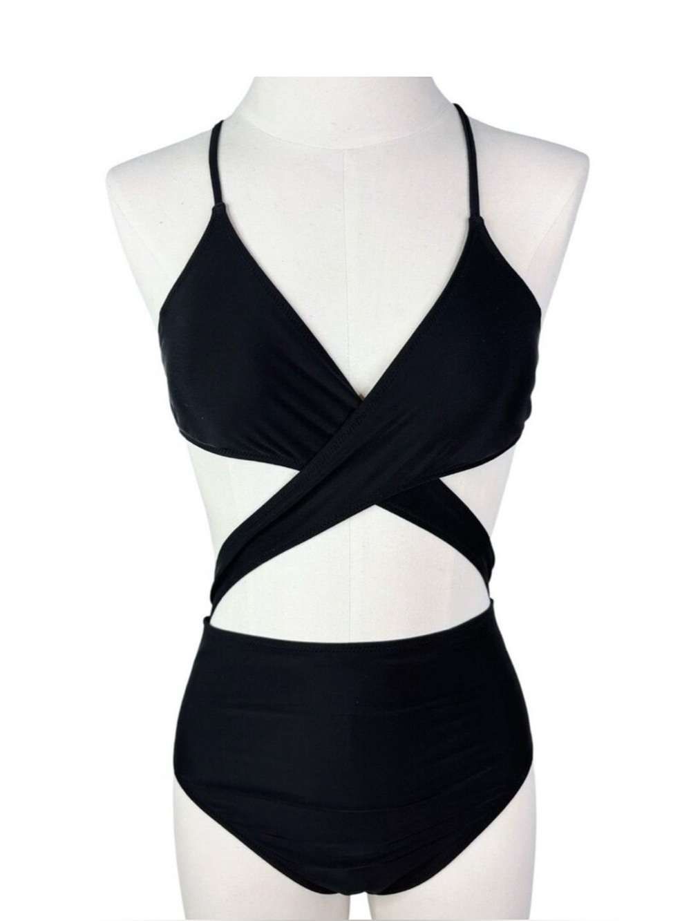 NWT Aerie Wraparound One Piece Swimsuit sz M * Black Cheeky Strappy Back Swim